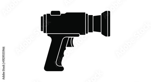 A stark black silhouette depicts a vintage super 8mm film camera showcasing its classic design silhouette high quality professional