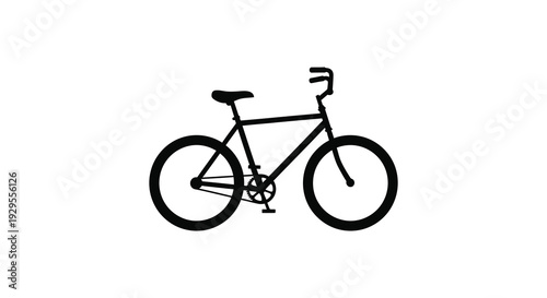 A stark black outline depicts a classic bicycle against a white background creating a bold silhouette high quality professional