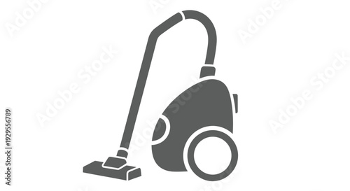 Black and white silhouette of a canister vacuum cleaner on a white background