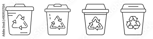 Recycling bins with the universal recycling symbol representing environmental sustainability