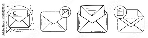 envelope icons set, concept of electronic mail and postal communication graphics