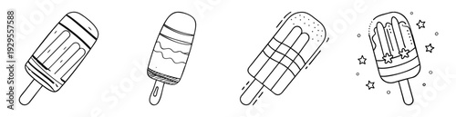 Four unique and fun outline sketch popsicle designs for a creative coloring page