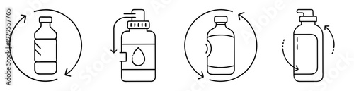 Four illustrations showcasing the life cycle of different types of bottles