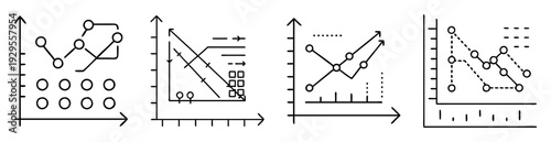 Collection of business charts and diagrams representing trends, fluctuations, and data analysis