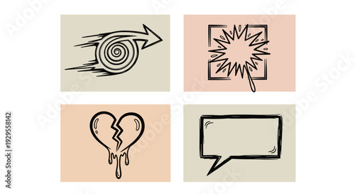 Hand Drawn Comic Book Symbols Set.