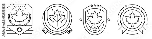 Four emblems showcasing the Canadian maple leaf in various stylized designs