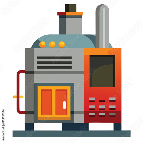 Heavy Industrial Furnace Machine with Pipes and Control Panel for Manufacturing and Processing