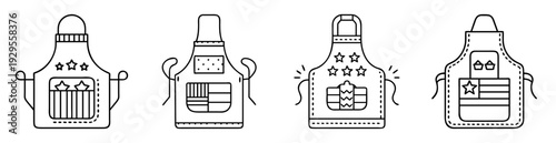 Four aprons with different patriotic designs perfect for cooking on July 4th