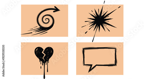 Four Unique Hand Drawn Black Symbols.