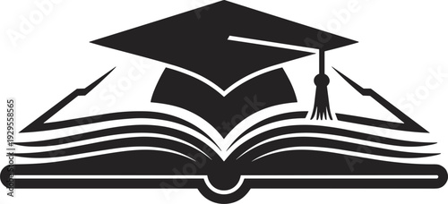 Graduation Cap and Open Book Icon Symbolizing Education and Knowledge mortarboard