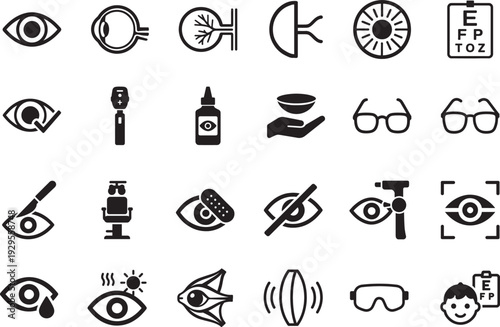 Ophthalmology line icon set, eye care, vision, medical, optometry, glasses, health, vector eps