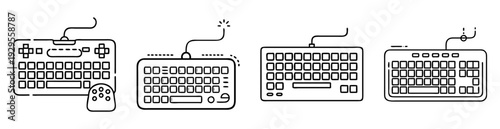 A collection of minimalist vector drawings showcasing diverse keyboard designs