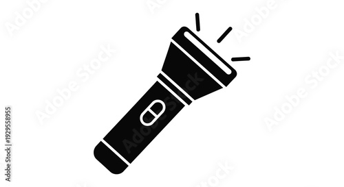 A stark black flashlight illustration depicts a tool for illumination showcasing a minimalist design silhouette high quality professional detailed