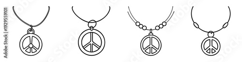 Four peace symbol necklaces in different styles hand drawn illustration