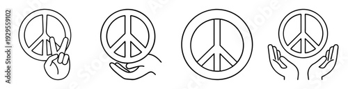 Outlined peace symbols held in hands suggesting love and understanding world