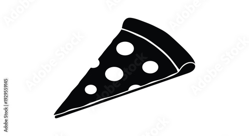 A stark black silhouette depicts a single slice of pizza with pepperoni toppings against a white background silhouette