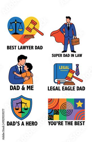 Set of Lawyer Dad Vector Stickers in Flat Colorful Style