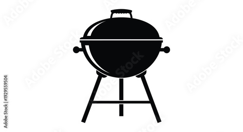 A striking black silhouette of a classic portable charcoal grill perfect for outdoor cooking and summer barbecues silhouette