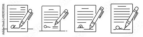 Line art icons representing a document and pen for signature or signing