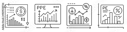 Financial analysis representations depicting market trends and economic performance data