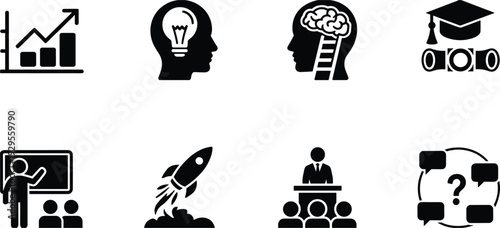 Icons Representing Business Growth Ideas Education Presentation and Communication graph chart