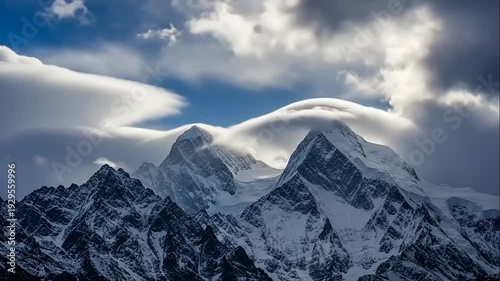 Snowcapped Mountains with Dramatic Cloudy Sky.