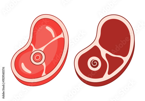 Raw Beef Steak Slice Vector Set – Cartoon Meat Cut Illustration. Fresh Red Meat Steak Cut Vector Icon Set.