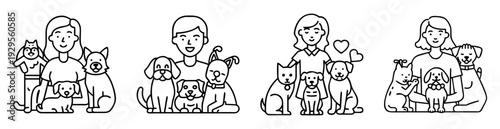 Line art illustrations depict people surrounded by their beloved pets expressing companionship