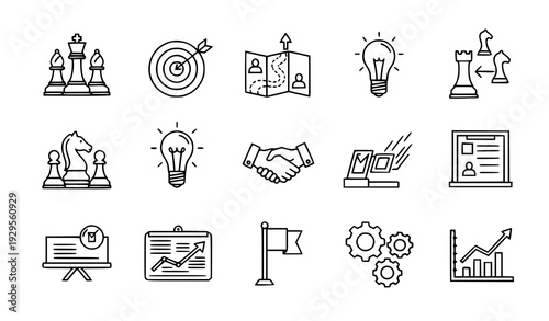 Tactic business concept line icons set vector isolated on transparent background