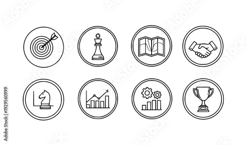 Business tactics badge icon collection strategy vector isolated on transparent background