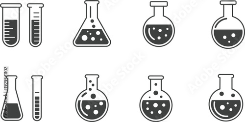 Laboratory Glassware Icons Including Test Tubes and Flasks on White Background science chemistry
