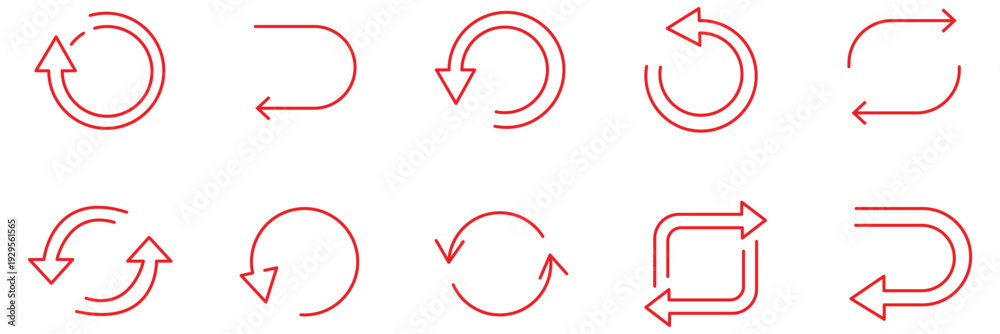 Obraz premium Line Arrows icon set , vector arrow line icons in thin line style. editable stroke. for refresh, recycle, sync, repeat, reload, exchange, share, upload, download, login, and external link share icon