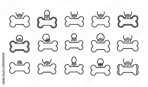 Minimal dog bone pet ID tag outline icon vector isolated on transparent background
