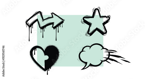 Cartoon Style Heart Star Cloud Arrow Emoticon.