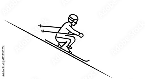 Minimalist Linear Representation of a Professional Skier in a Crouched Downhill Racing Position Descending a Steep Snowy Mountain Slope During Winter
