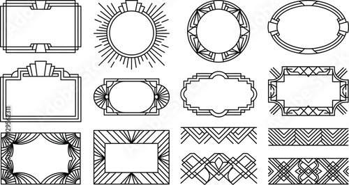 Collection of elegant art deco borders and frames with geometric patterns for decorative use