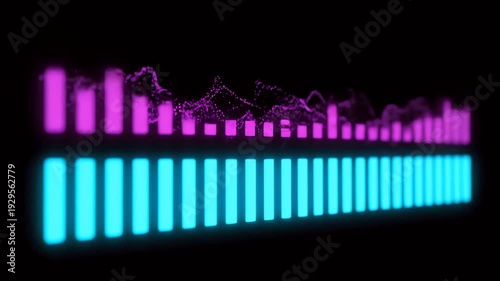 Digital Audio Equalizer Bars Pulsing with Neon Pink and Cyan Light on a Dark Background