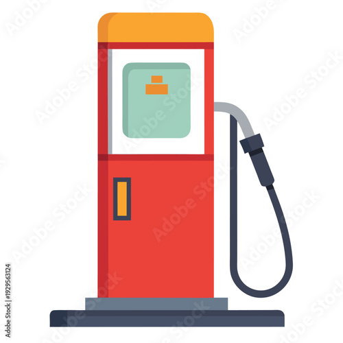 Modern Red Fuel Dispenser with Grey Hose and Nozzle at a Gas Station