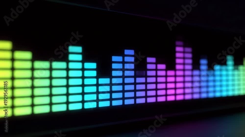 Digital Audio Equalizer Bars Dynamically Displaying a Vibrant Sound Wave Spectrum on Dark Background
