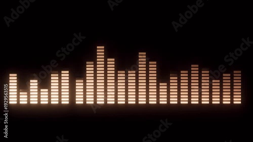 Audio Equalizer Bars Glowing on Black Background Dynamically Displaying Music Sound Waves