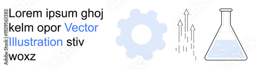 Science, education, innovation, research growth, technology progress, conceptual design. Gear shape, upward arrows beaker with liquid. Science and innovation concepts featured