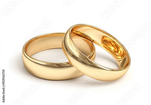 Two gleaming, gold bands intertwined, casting shadows against a clean white backdrop