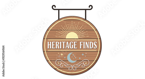 Heritage Finds Vintage Shop Signage Hanging.
