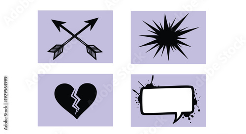 Black Arrows Heartbreak Explosion Speech Bubble.
