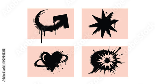 Black Graffiti Symbols on Pink Background.