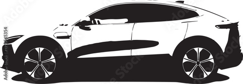Black silhouette of a modern electric SUV on a white background