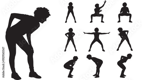Dancers silhouette set with various dynamic poses and movements featuring dancer, dance, movement with pose and black elements for figure, energetic projects, clean composition on simple background