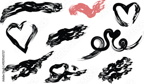 A collection of hand drawn hearts in various styles