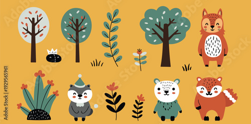 Whimsical illustration of a white rabbit surrounded by colorful flowers and leaves on a decorative background