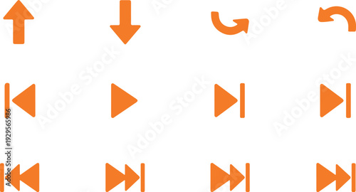 Minimalist orange media control icons set Vector, illustration
